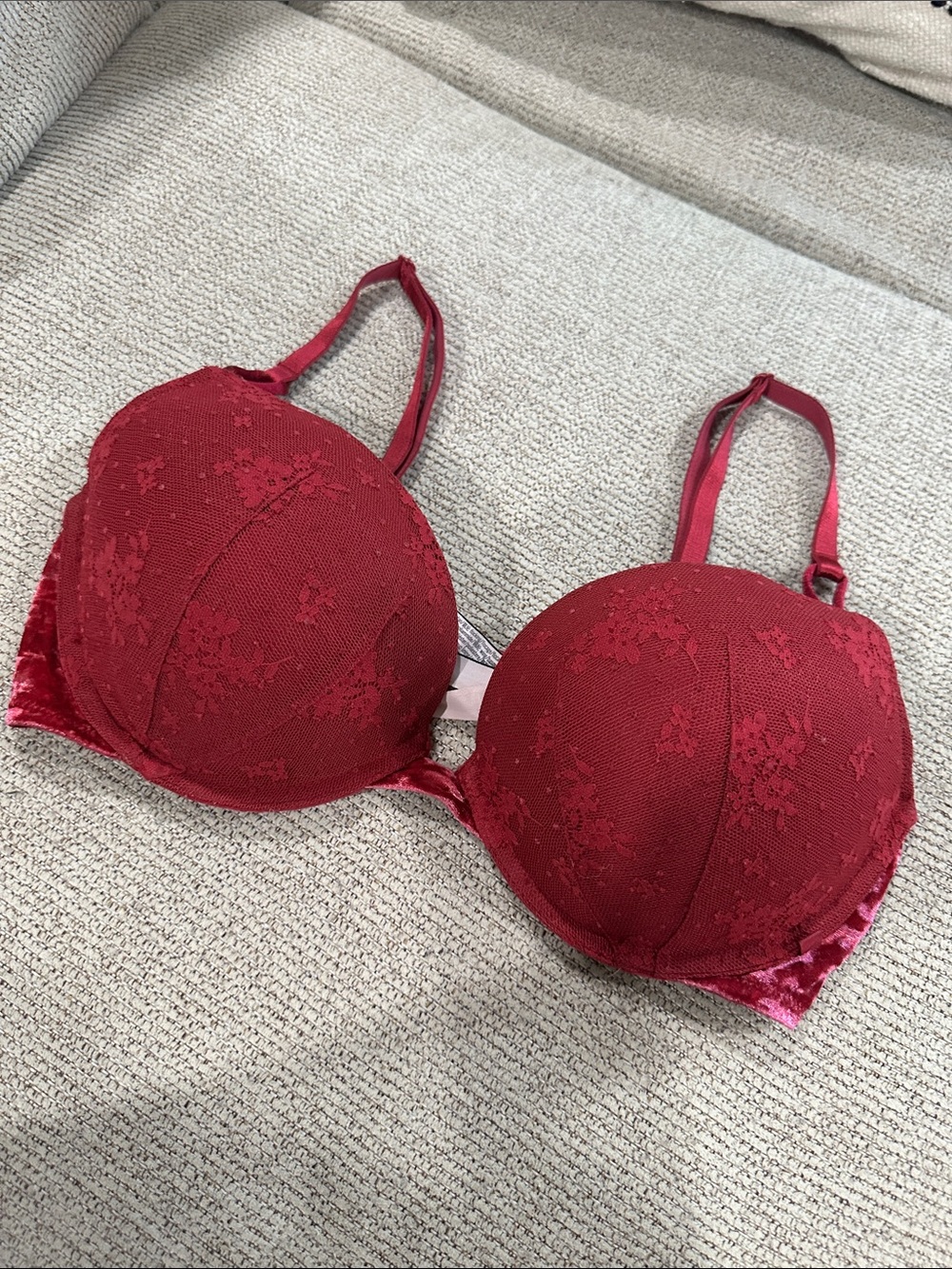 Victoria's Secret Deep Red Lace Push-Up Bra